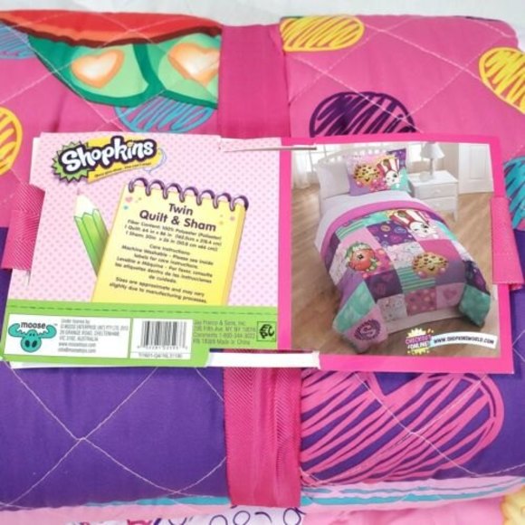 Shopkins 2 Piece Twin Quilt Comforter Sham Set Reverse Bedroom Sleepover 64x86" - Picture 4 of 10